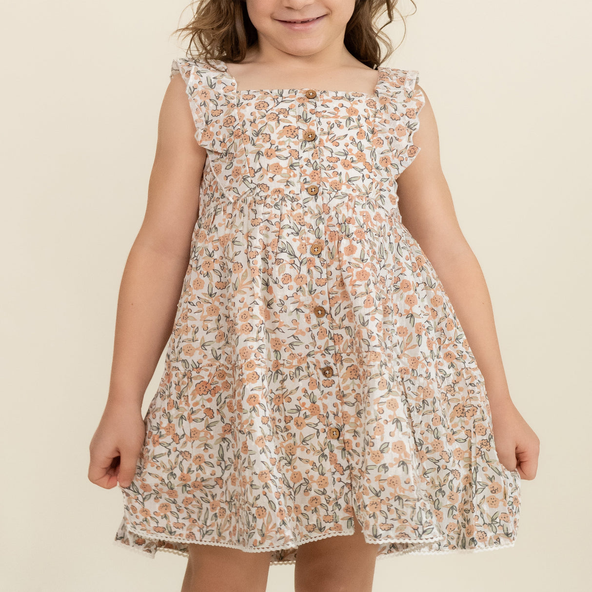 Organic Flutter Buttoned Tiered Dress - Magnolia - HoneyBug