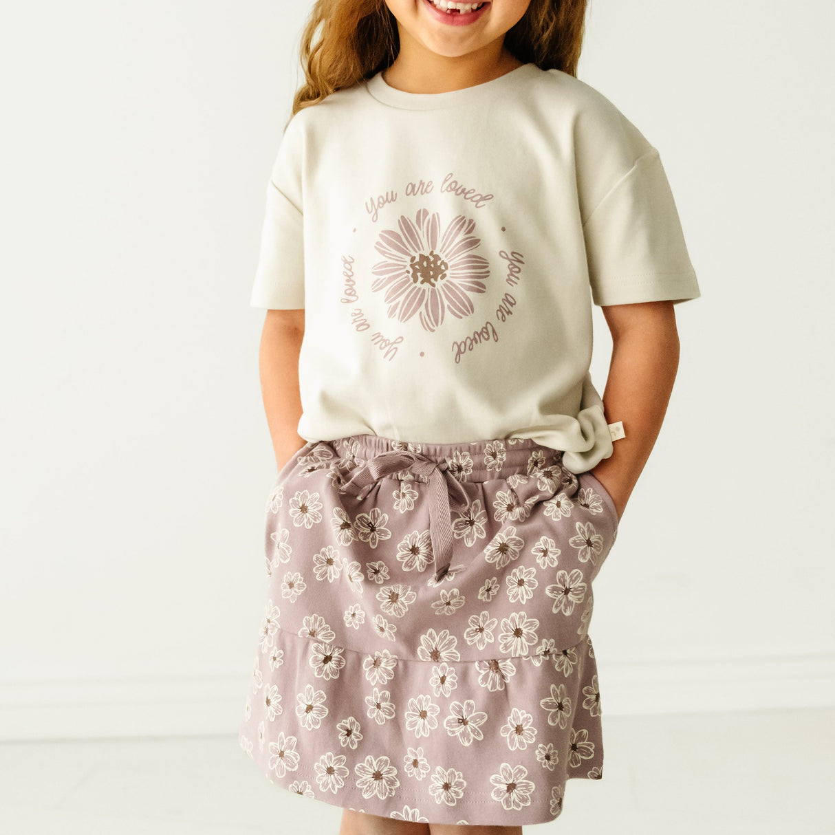 Organic Girls Tee and Skort Outfit - Daisies - HoneyBug