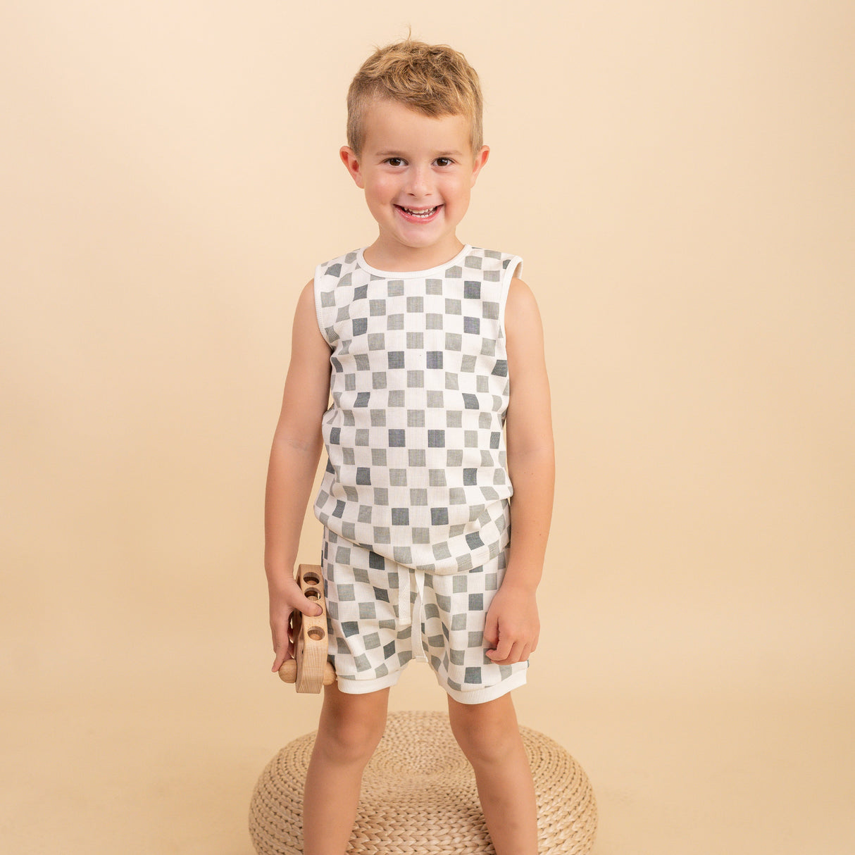 Organic Tank & Tee Shorts Set - Chequered - HoneyBug