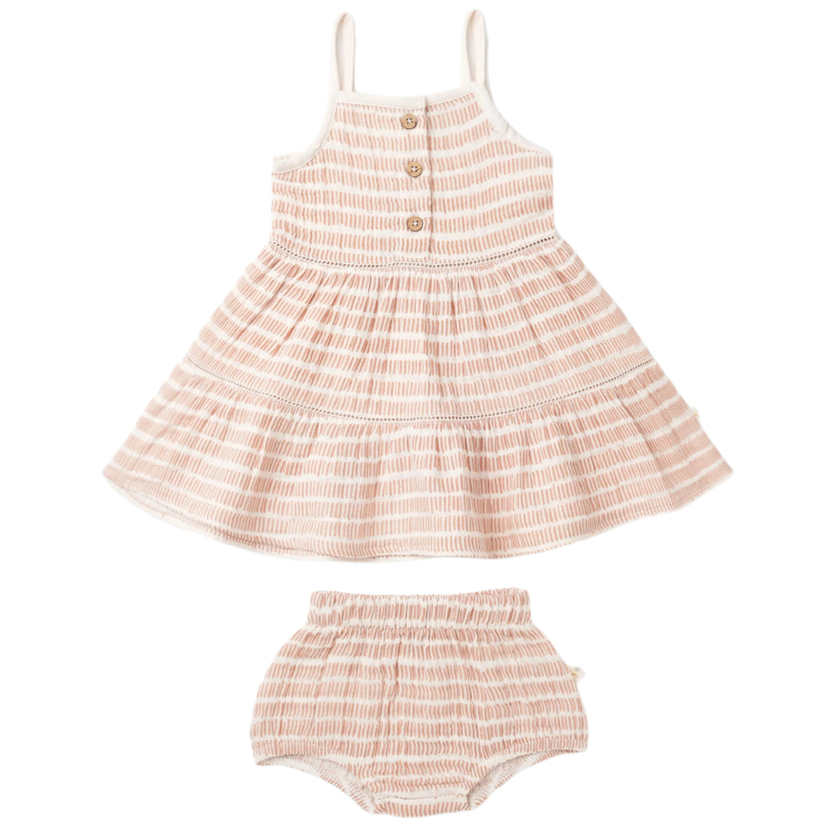 Organic Buttoned Tiered Dress - Dash Lines - HoneyBug