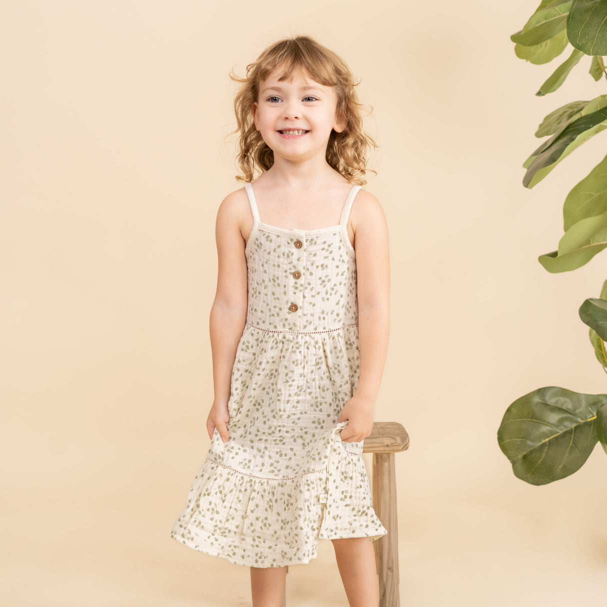Organic Buttoned Tiered Dress - Petals - HoneyBug