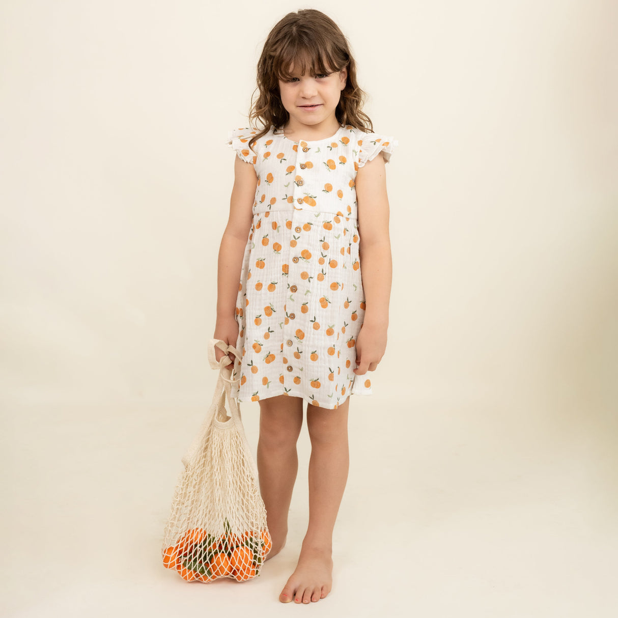 Organic Button Flutter Dress - Mandarin - HoneyBug
