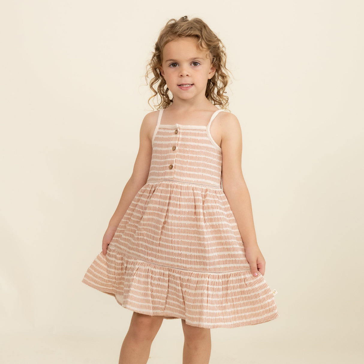 Organic Buttoned Tiered Dress - Dash Lines - HoneyBug