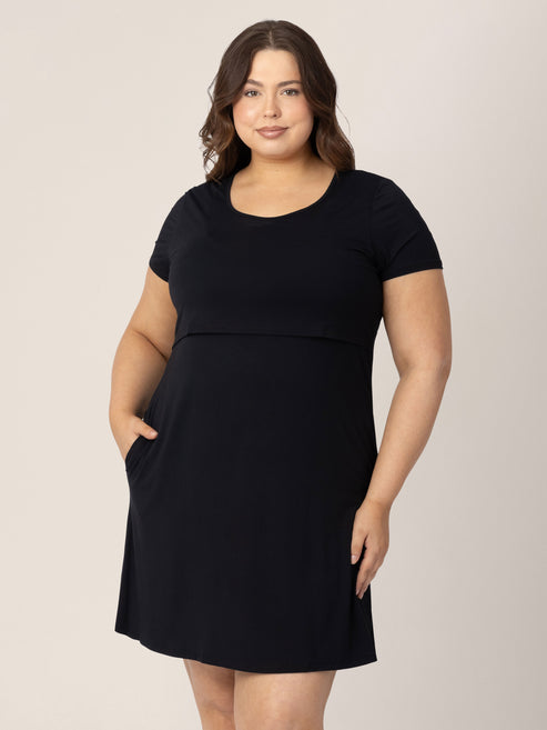 Eleanora Bamboo Maternity & Nursing Lounge Dress | Black - HoneyBug