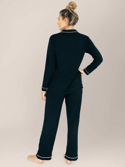Clea Bamboo Classic Long Sleeve Pajama Set | Black - HoneyBug