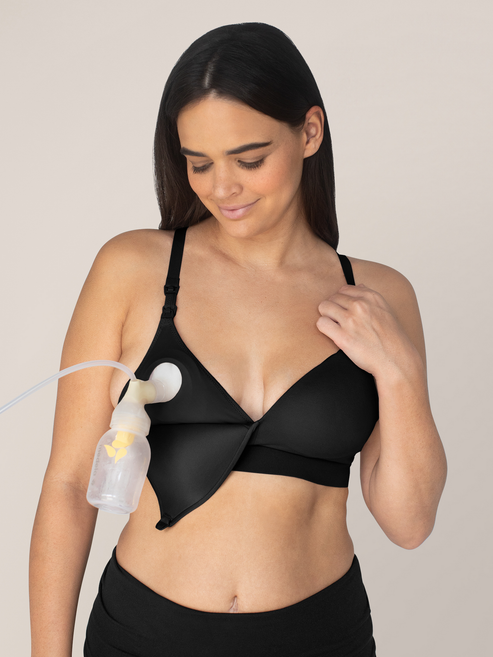 Minimalist Hands-Free Pumping & Nursing Plunge Bra | Black - HoneyBug