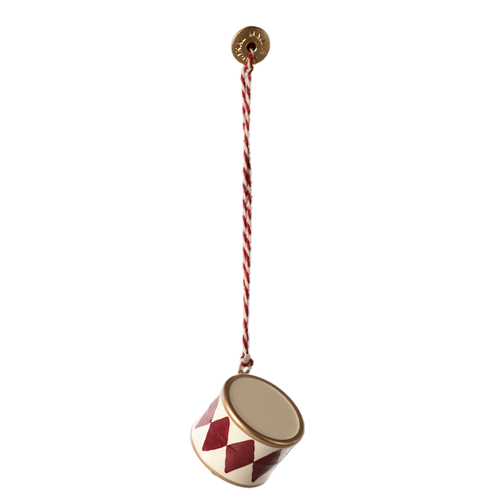 Metal Ornament, Small Drum - Red - HoneyBug