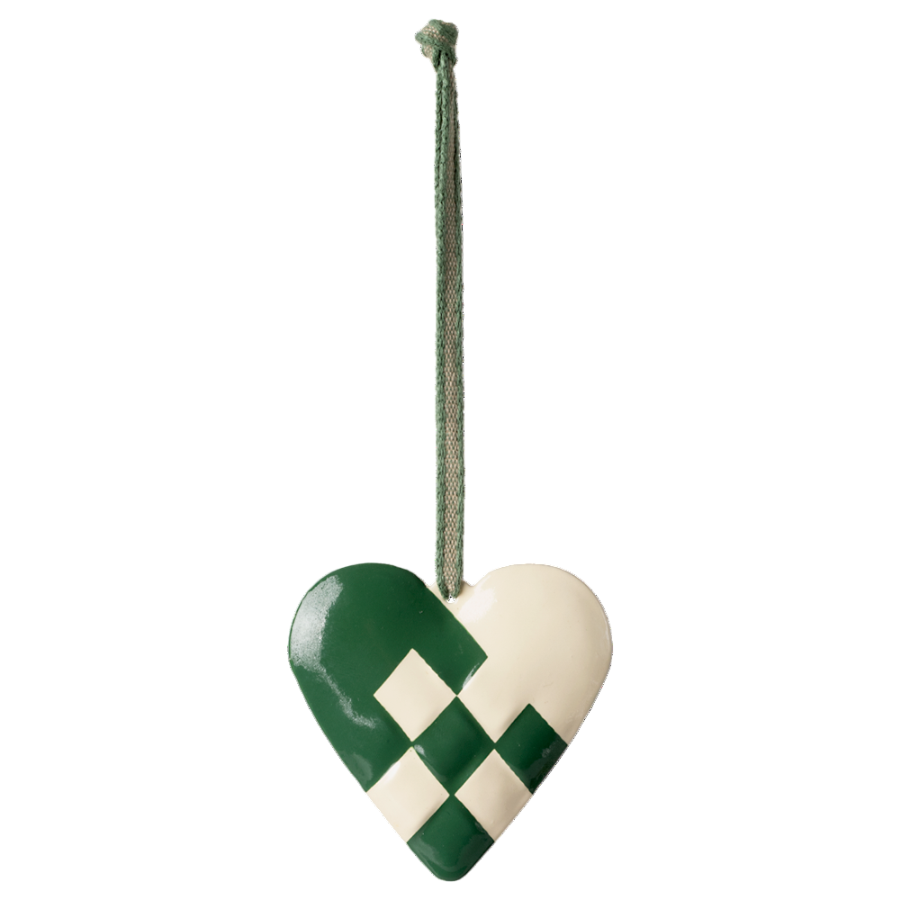 Metal ornament, Large heart - Dark green - HoneyBug