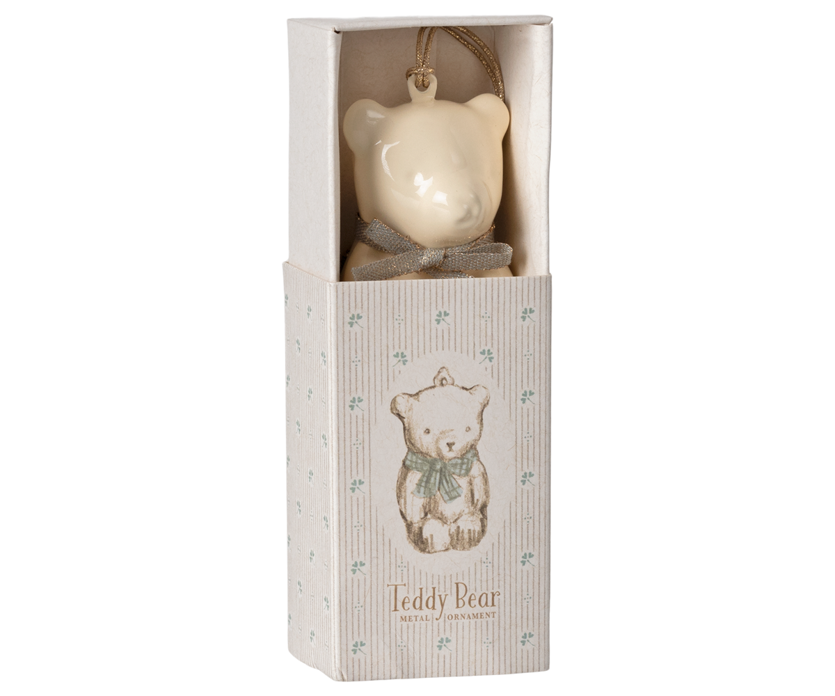 Metal ornament, Teddy bear - Off white/Blue - HoneyBug