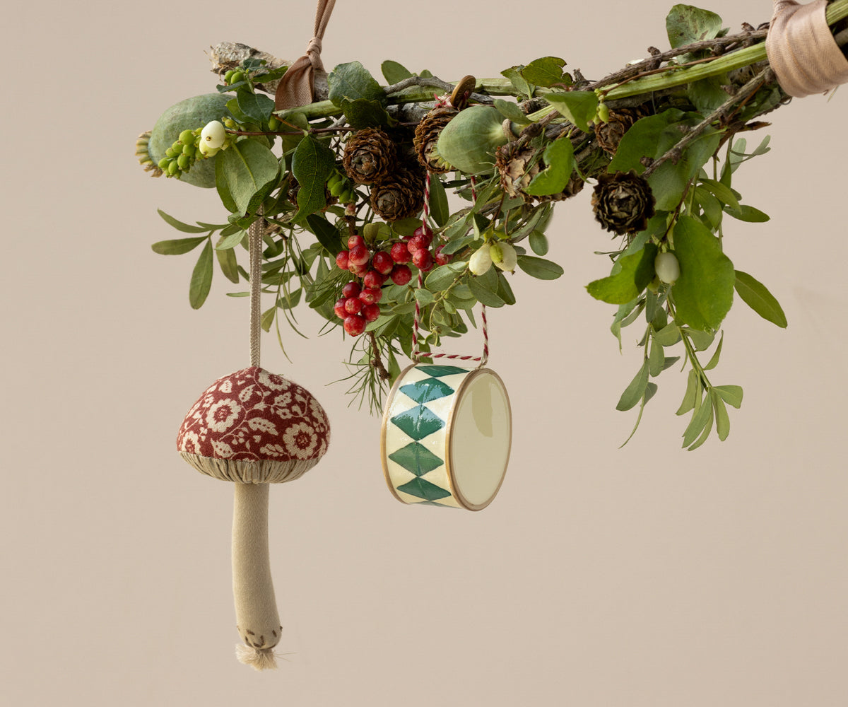 Mushroom Ornament, Winter Flower - Red - HoneyBug