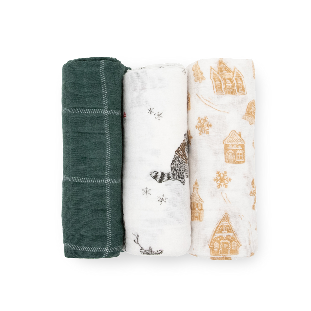 Cotton Muslin Swaddle Blanket 3 Pack - Snow Day - HoneyBug