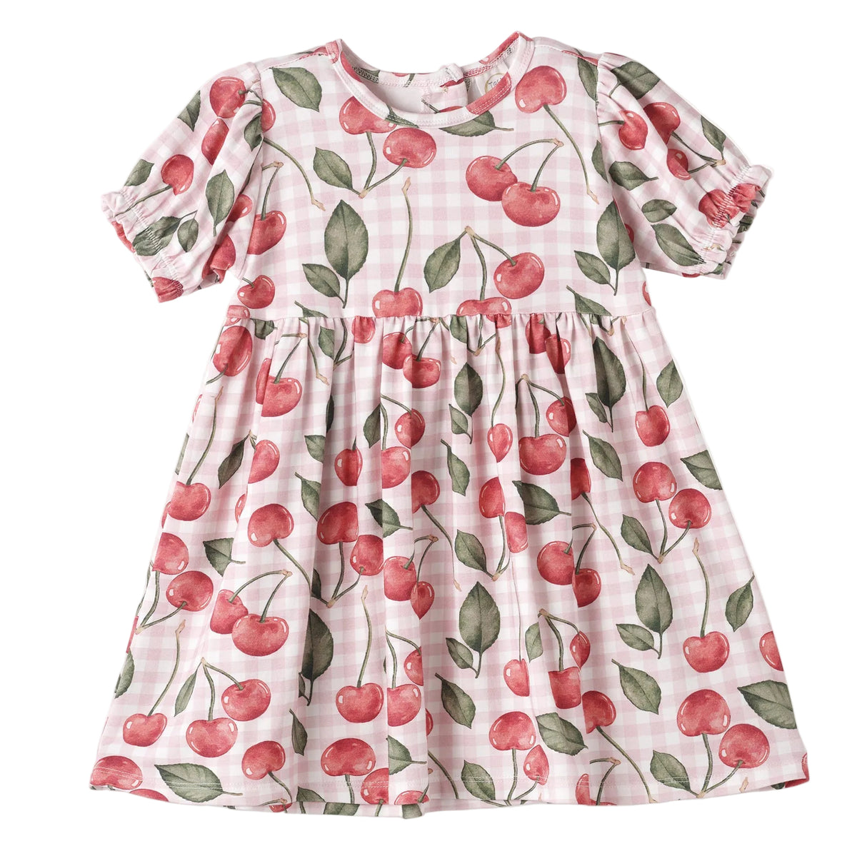 Cherry Picnic Puff Sleeve Bamboo Dress