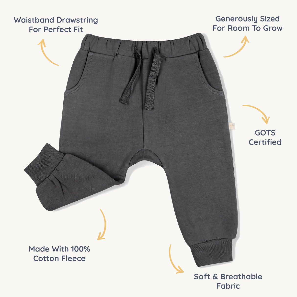 Organic Fleece Jogger Pants - Slate - HoneyBug