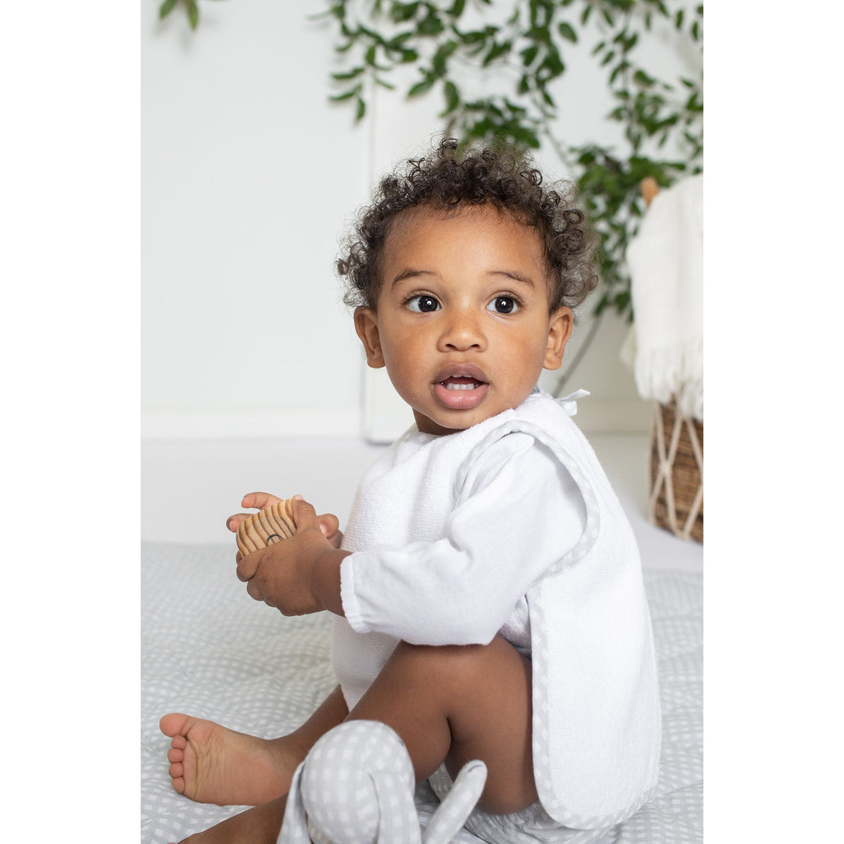 Monogrammed Apron bib | grey gingham - HoneyBug