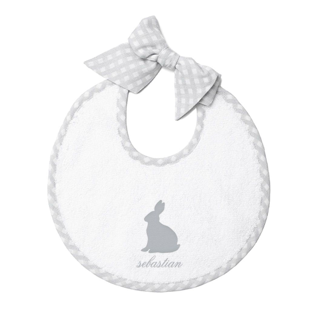 Easter monogram newborn bib | grey gingham - HoneyBug