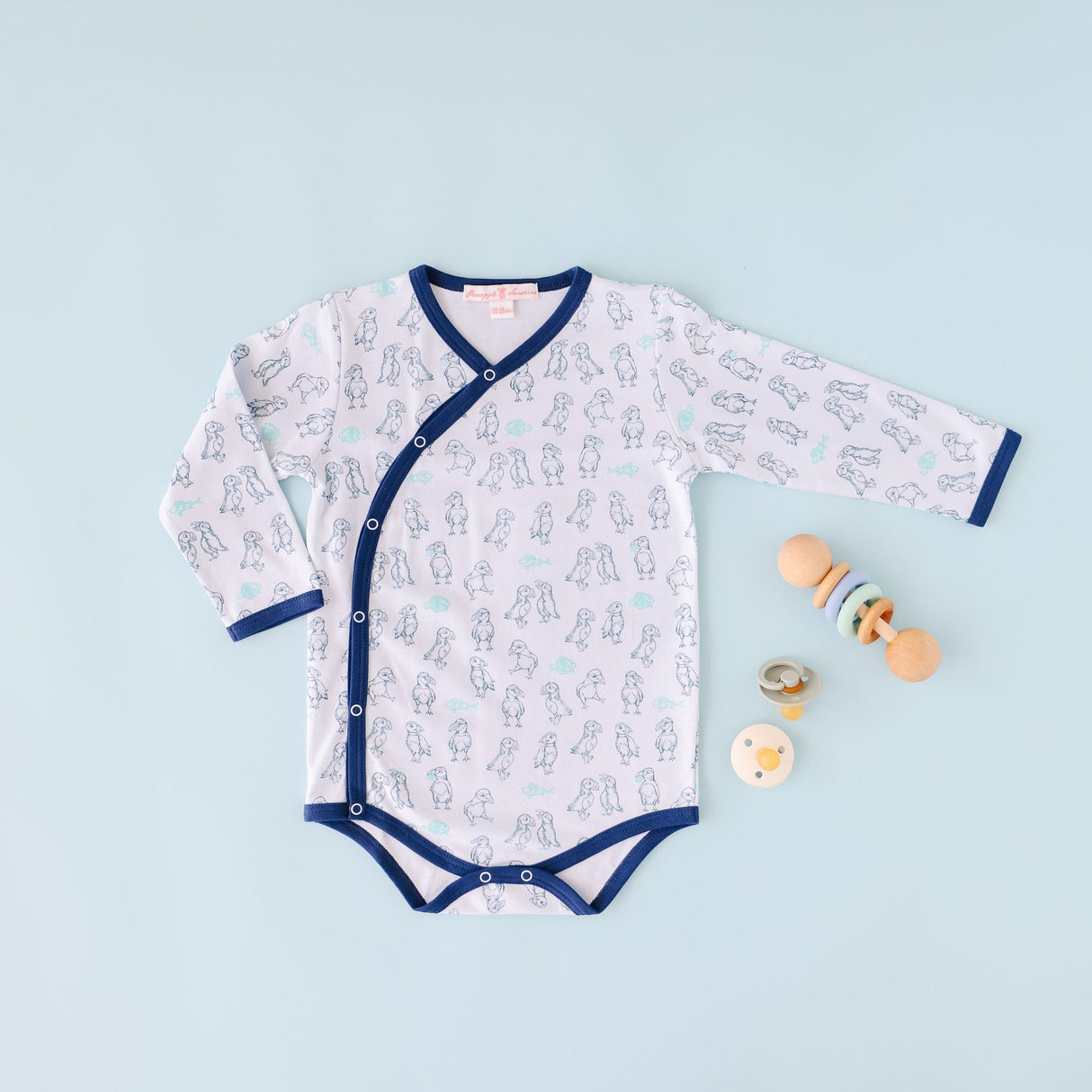Puffin Print Kimono Onesie - HoneyBug