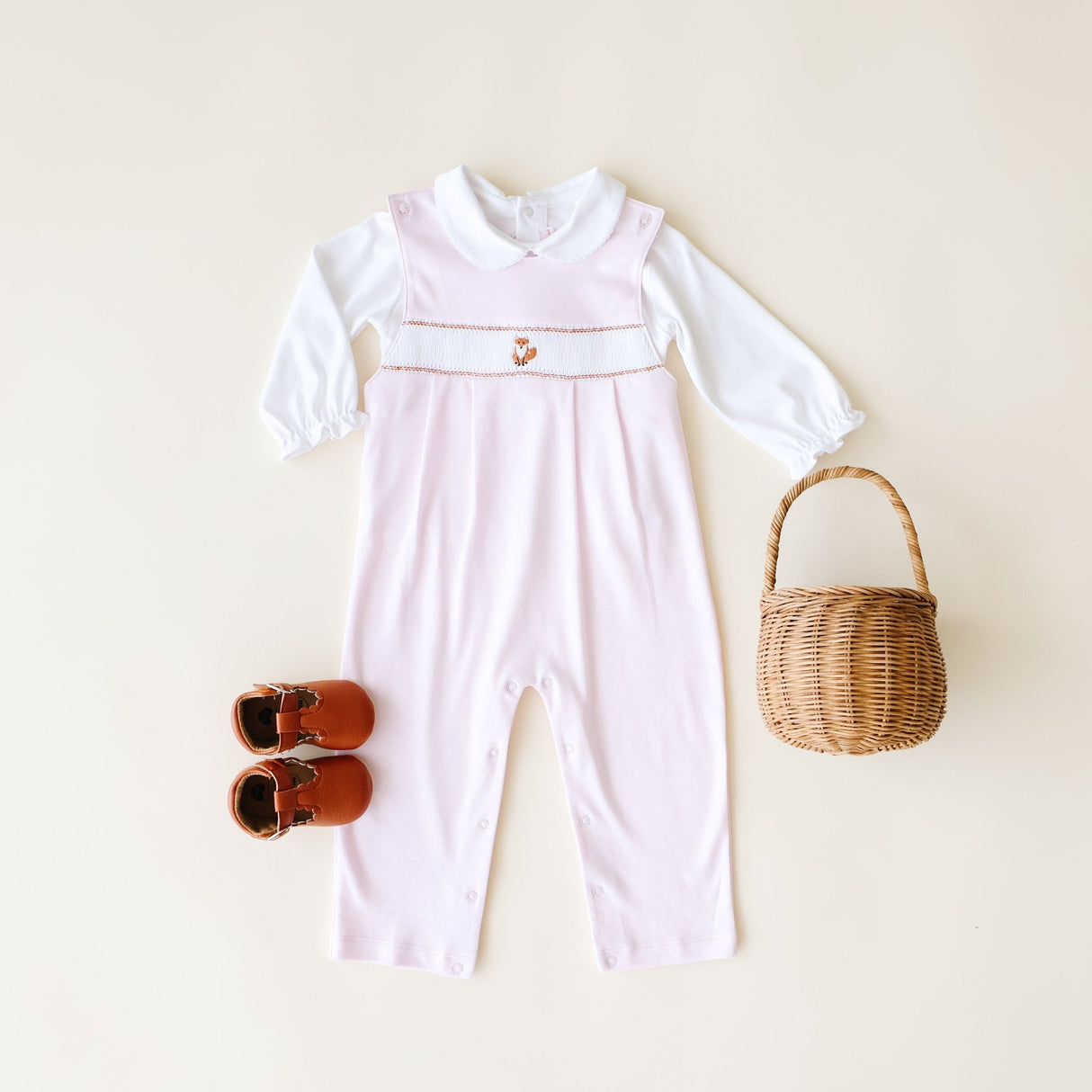Pink Fox Smocked Romper - HoneyBug