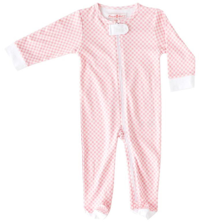 Pink Gingham Zip Footie - HoneyBug