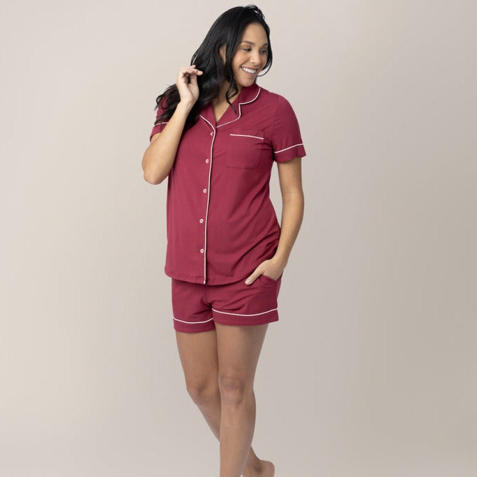 Clea Bamboo Classic Short Sleeve Pajama Set | Deep Berry - HoneyBug
