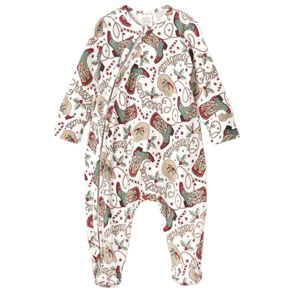 Western Christmas Baby Bamboo Zipper Romper - Cowboy Holiday - HoneyBug