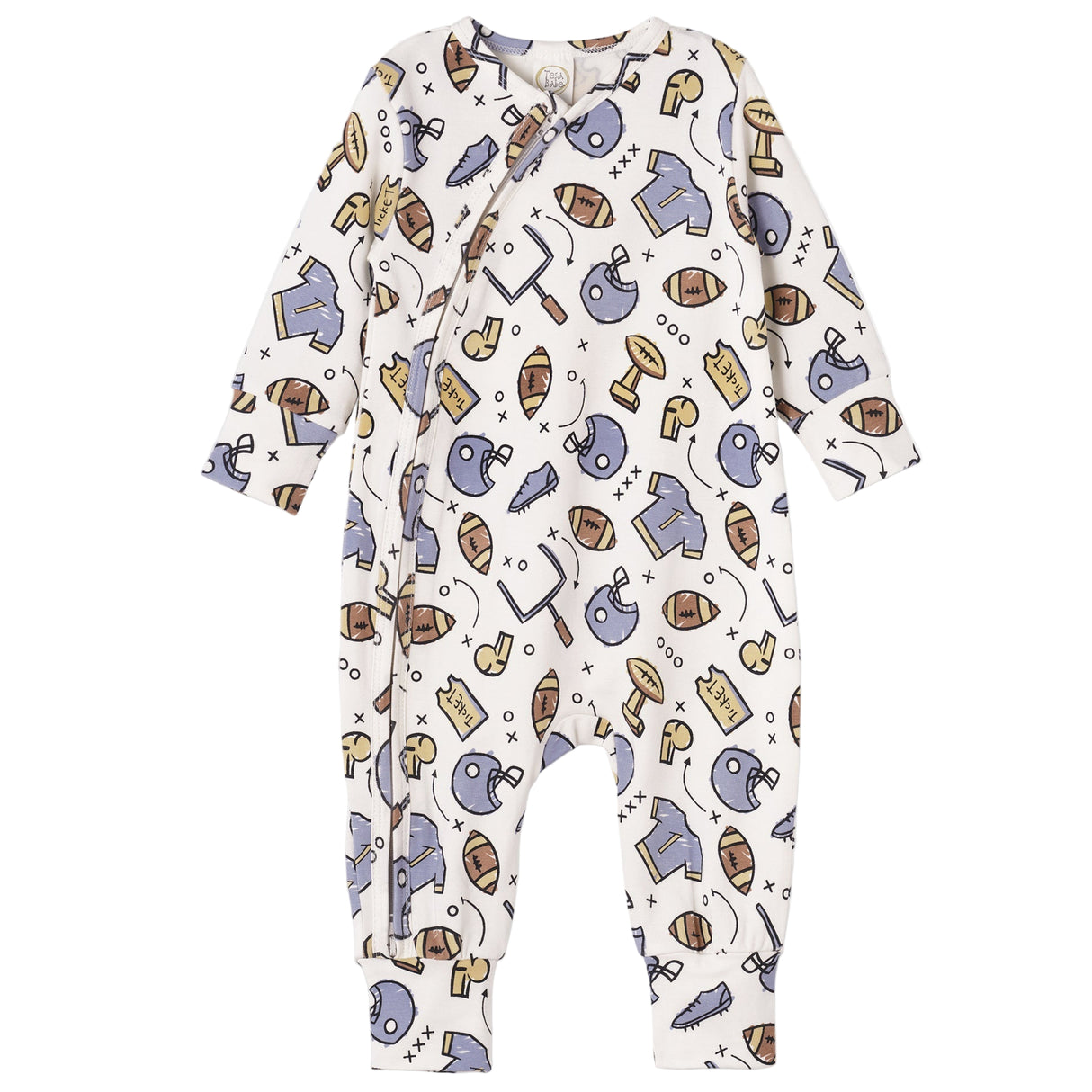 Touchdown Baby Boy Bamboo Football Zipper Romper - HoneyBug