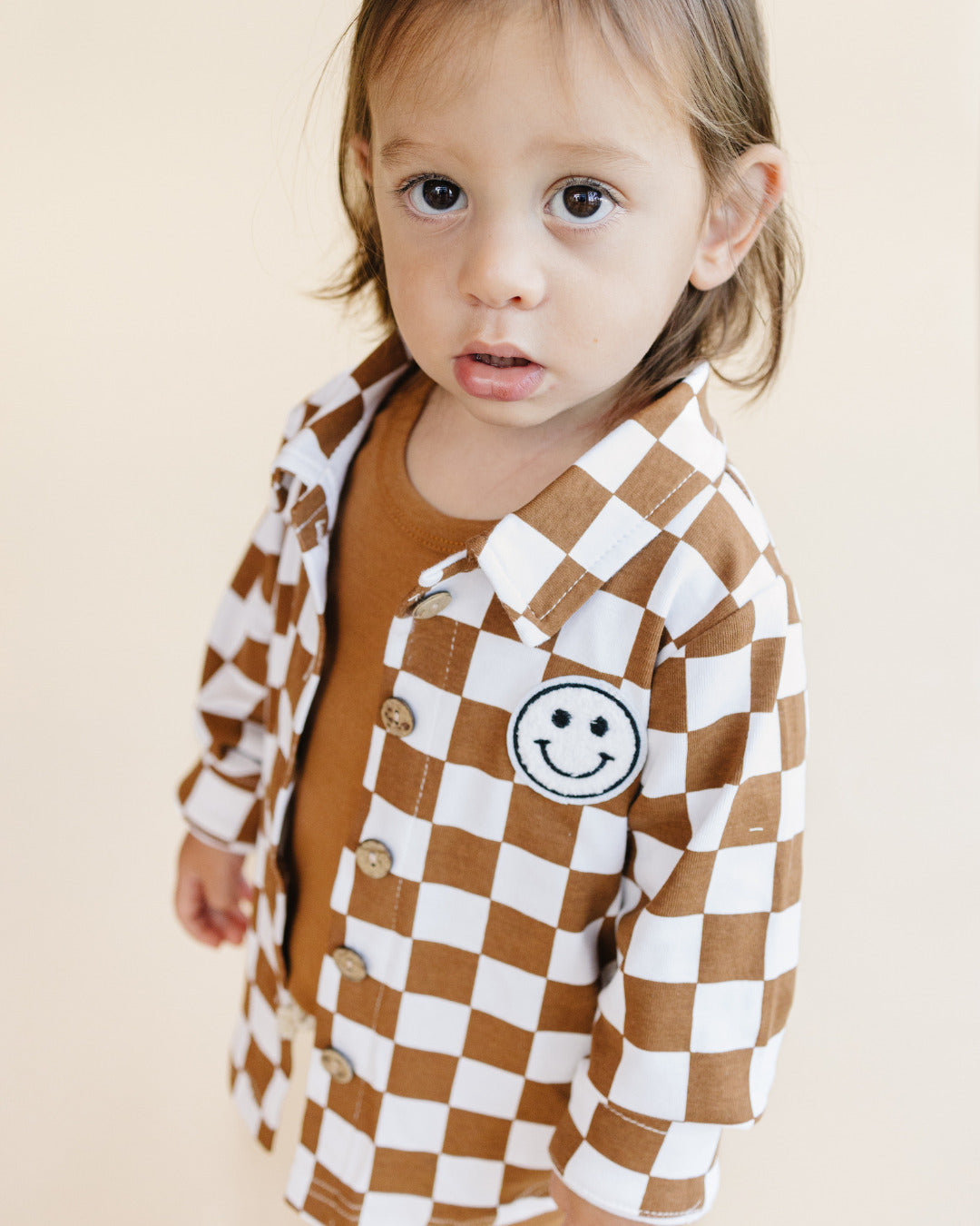 Cotton Shacket | Smiley Checkered Copper - HoneyBug