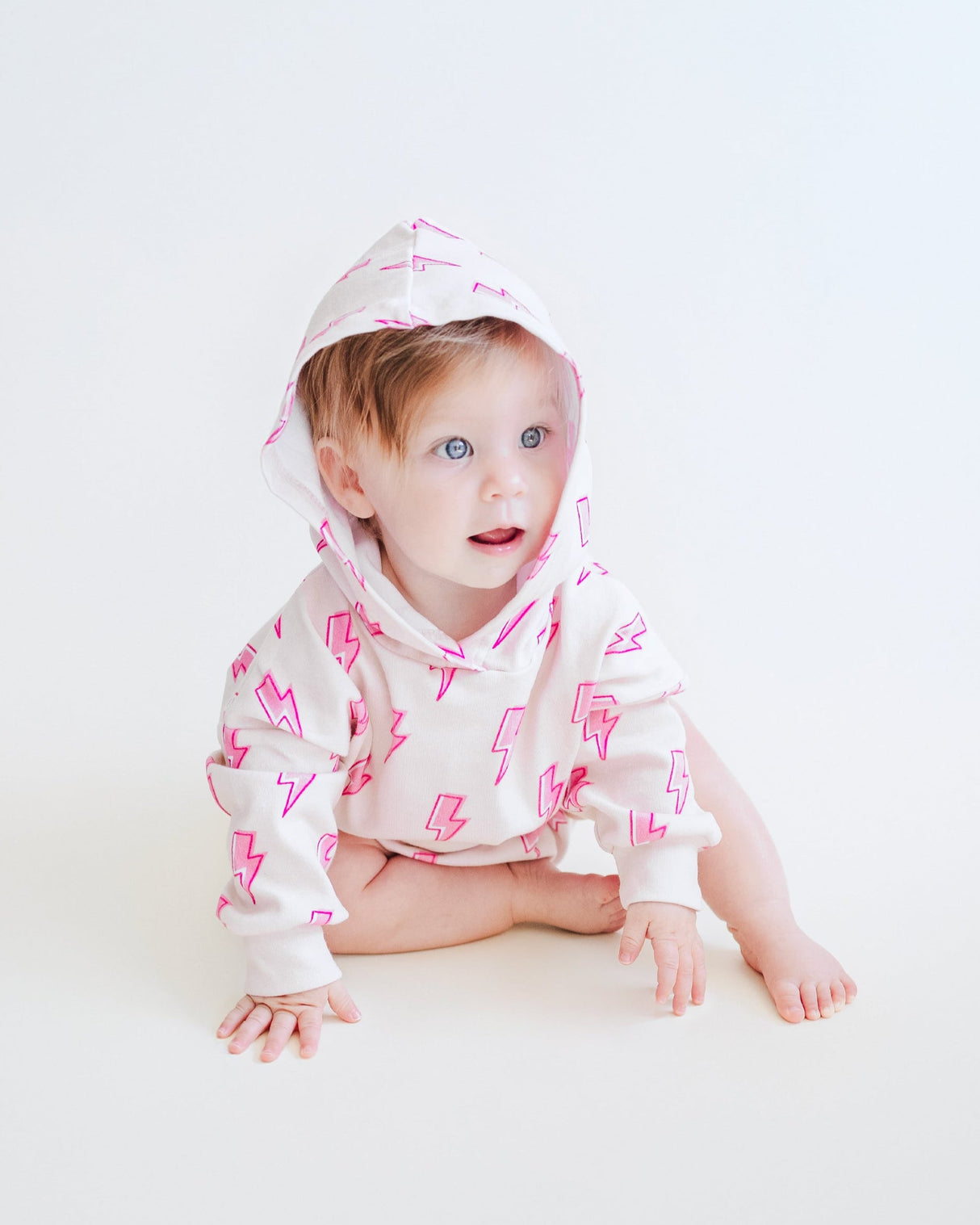 Hooded Bubble Romper | Pink Bolts - HoneyBug