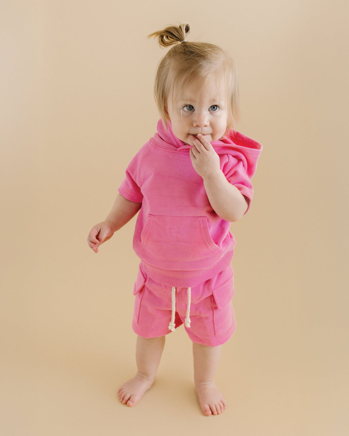Terry Cargo Shorts Set | Pink - HoneyBug