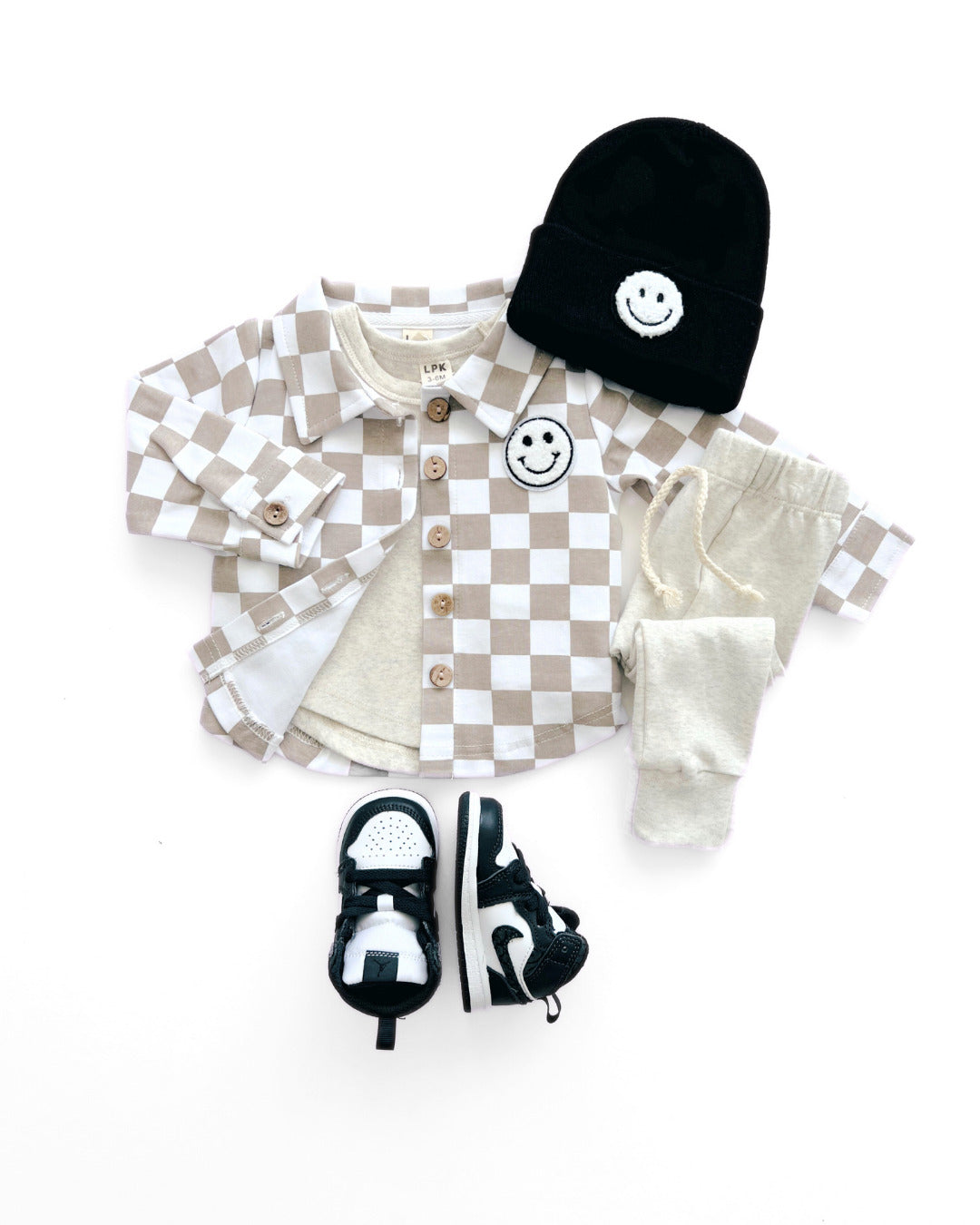 Cotton Shacket | Smiley Checkered Latte - HoneyBug