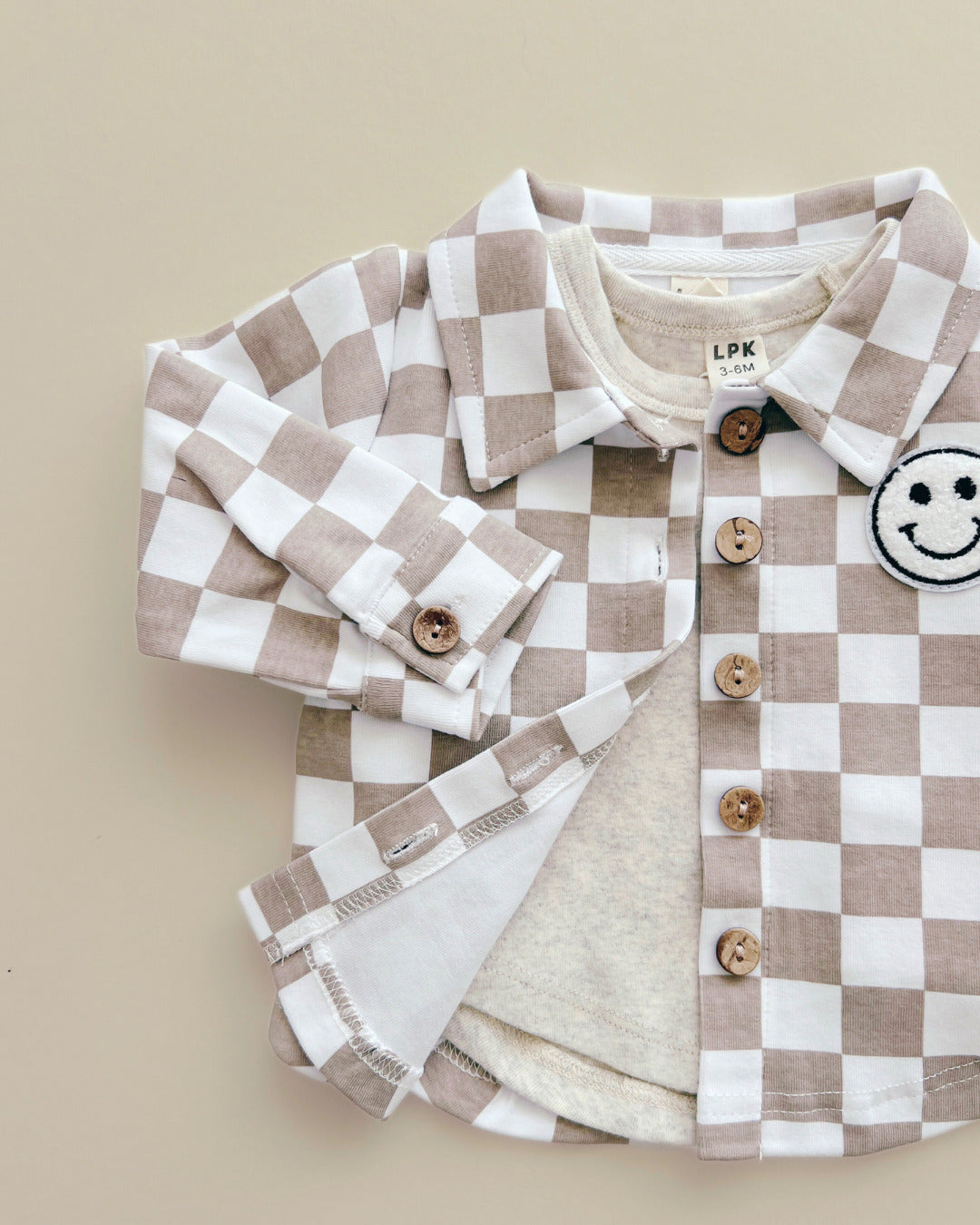 Cotton Shacket | Smiley Checkered Latte - HoneyBug