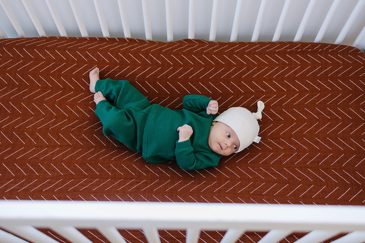 Rust Mudcloth Muslin Crib Sheet - HoneyBug