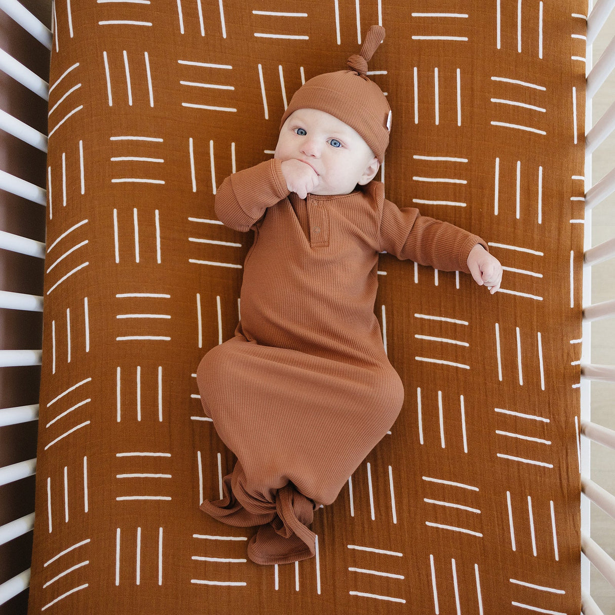 Mustard Mudcloth Muslin Crib Sheet - HoneyBug