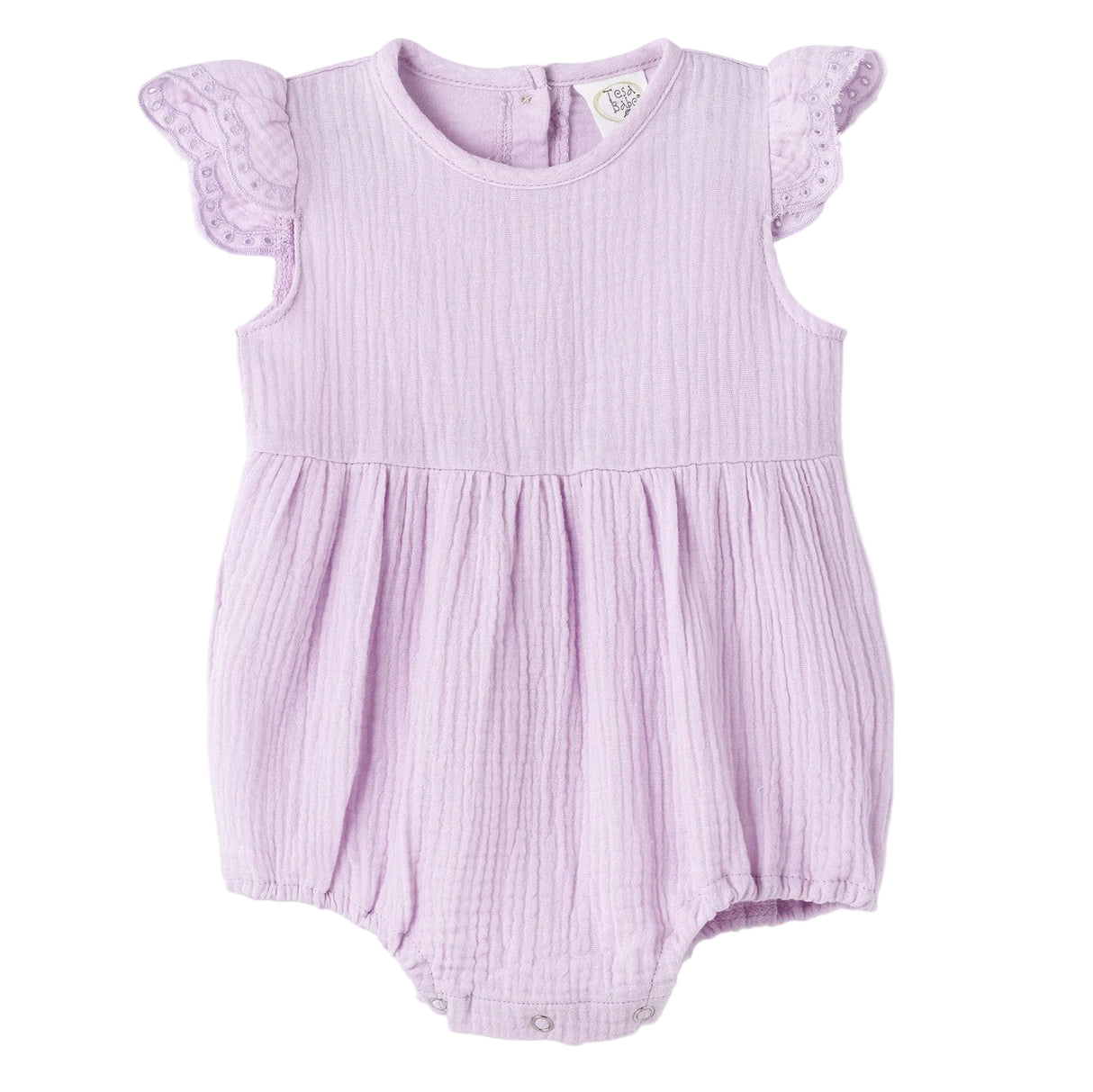 Lavendar Gauze Baby Bodysuit w/Eyelet Flutter Sleeves