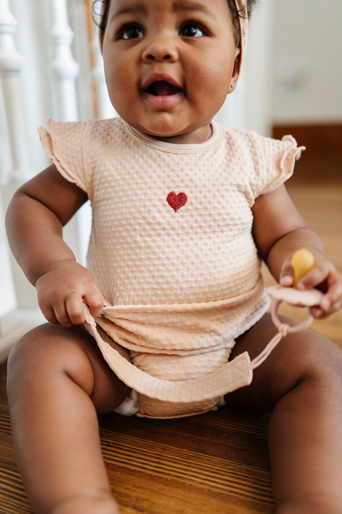 Cotton Paci Clip - Embroidered Heart and Star Collection - HoneyBug