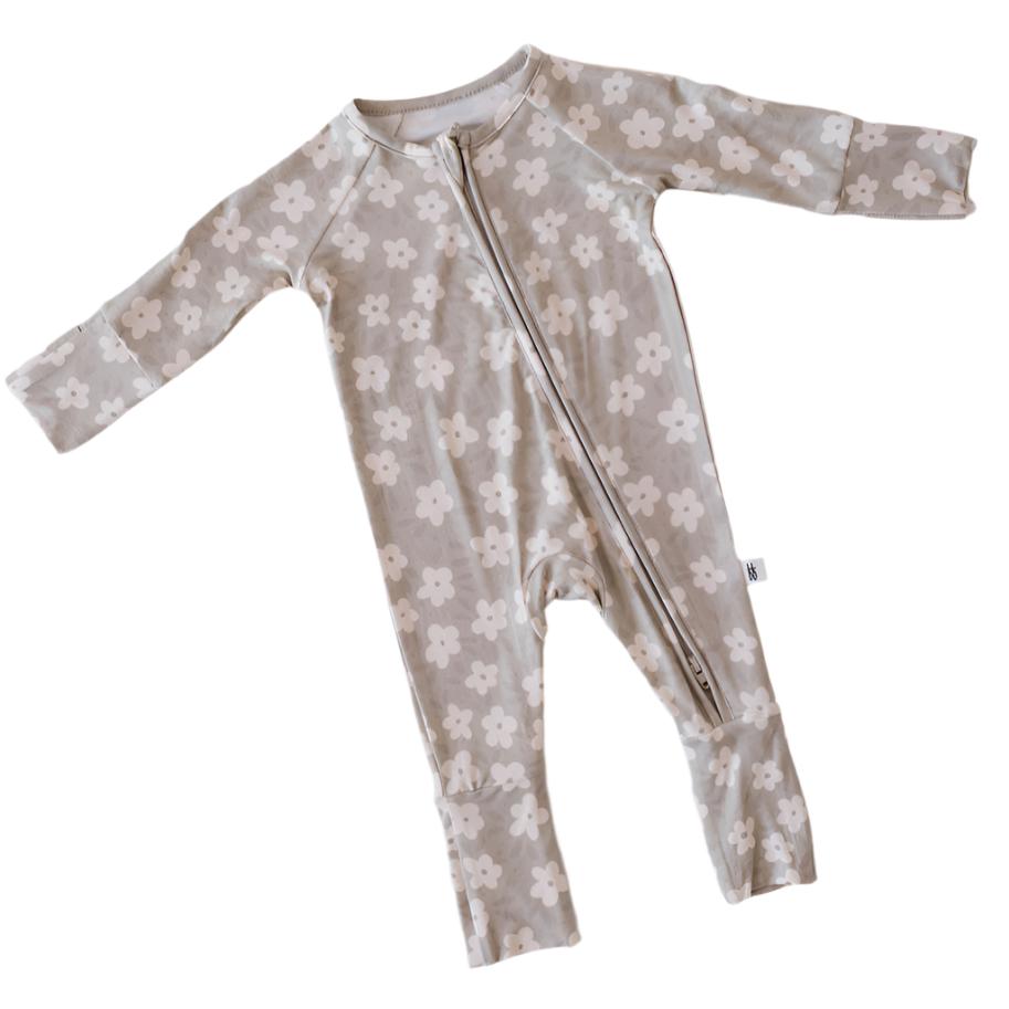 Bamboo Zip Pajamas | French Gray Floral - HoneyBug