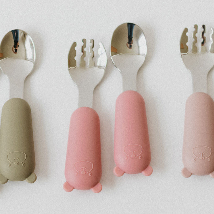 Silicone and stainless steel spoon and fork set
