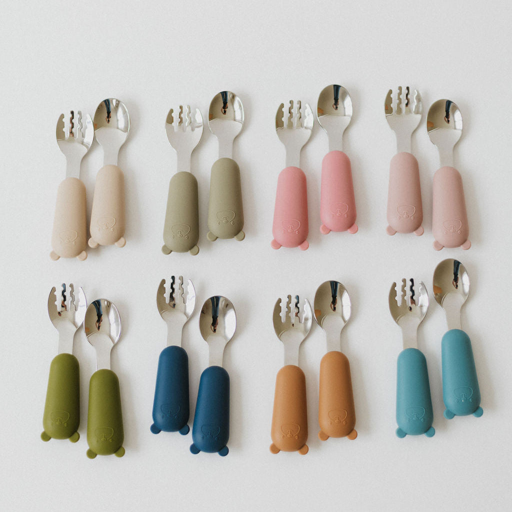 Silicone and stainless steel spoon and fork set
