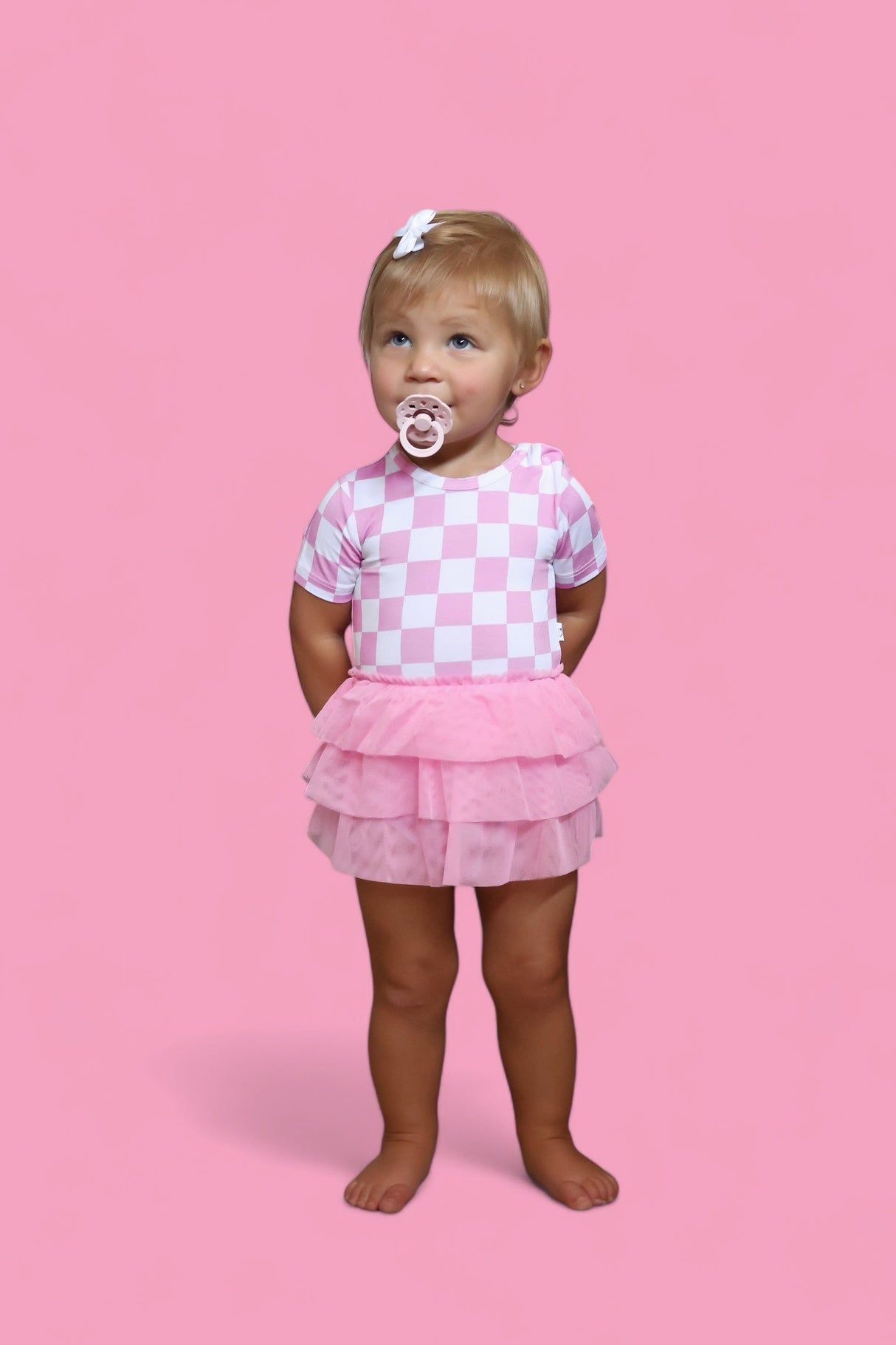 BUBBLEGUM CHECKERS DREAM TUTU BODYSUIT DRESS - HoneyBug