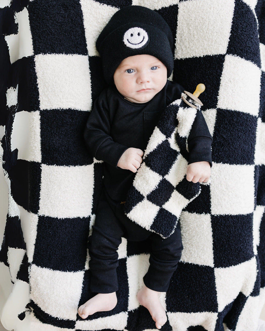 Checkered Plush Lovey | Black - HoneyBug