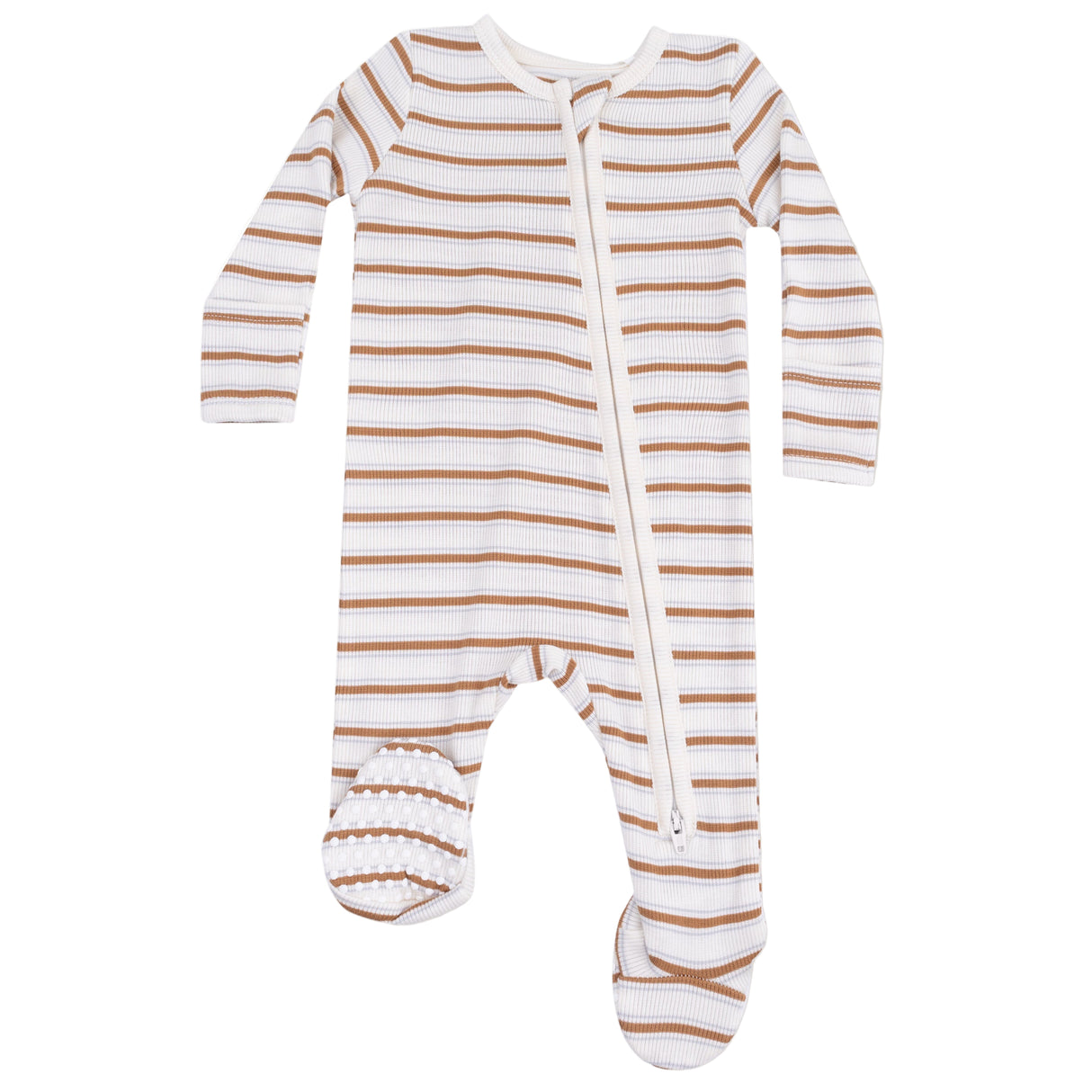 2 Way Zipper Footie - Vintage Stripe - Brown - HoneyBug