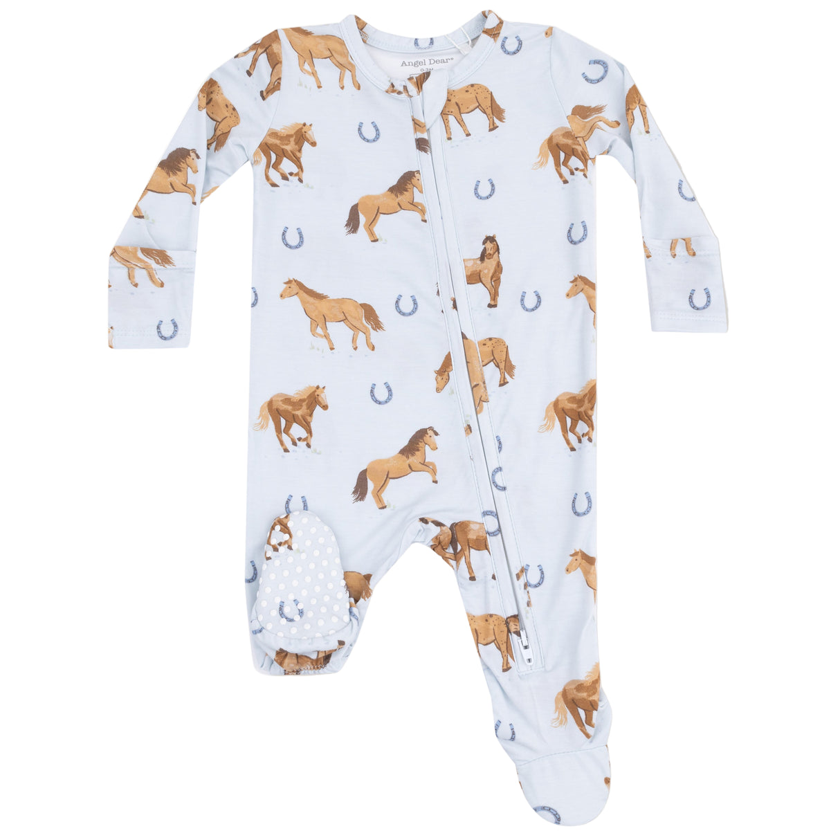 2 Way Zipper Footie - Horses - Blue - HoneyBug
