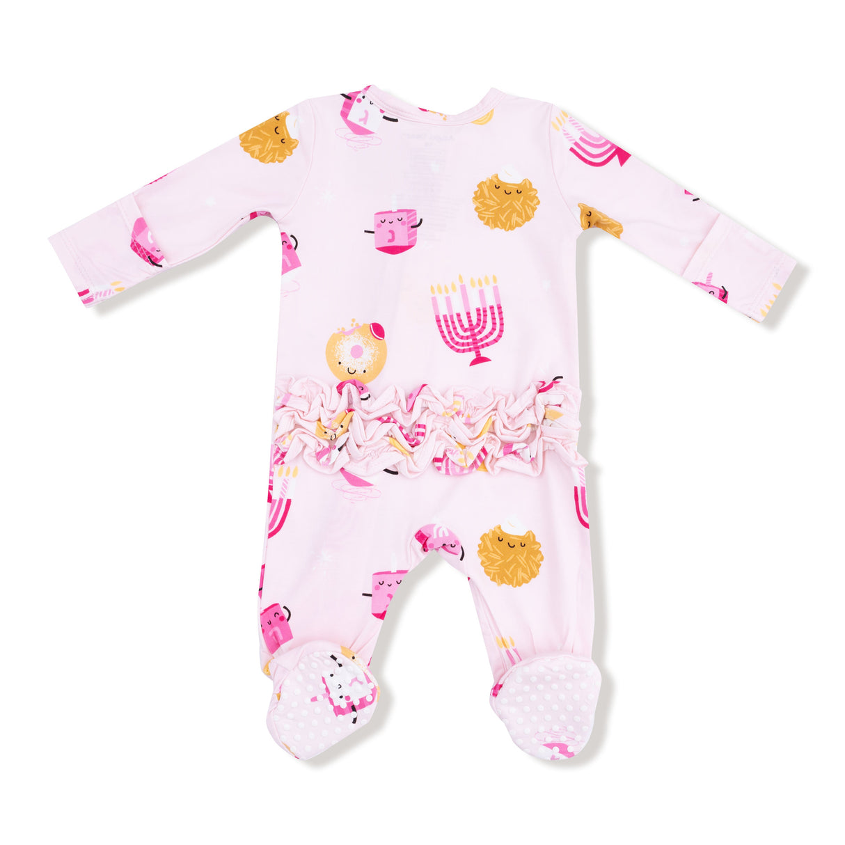 2 Way Zipper Ruffle Back Footie - Hanukkah - Pink - HoneyBug