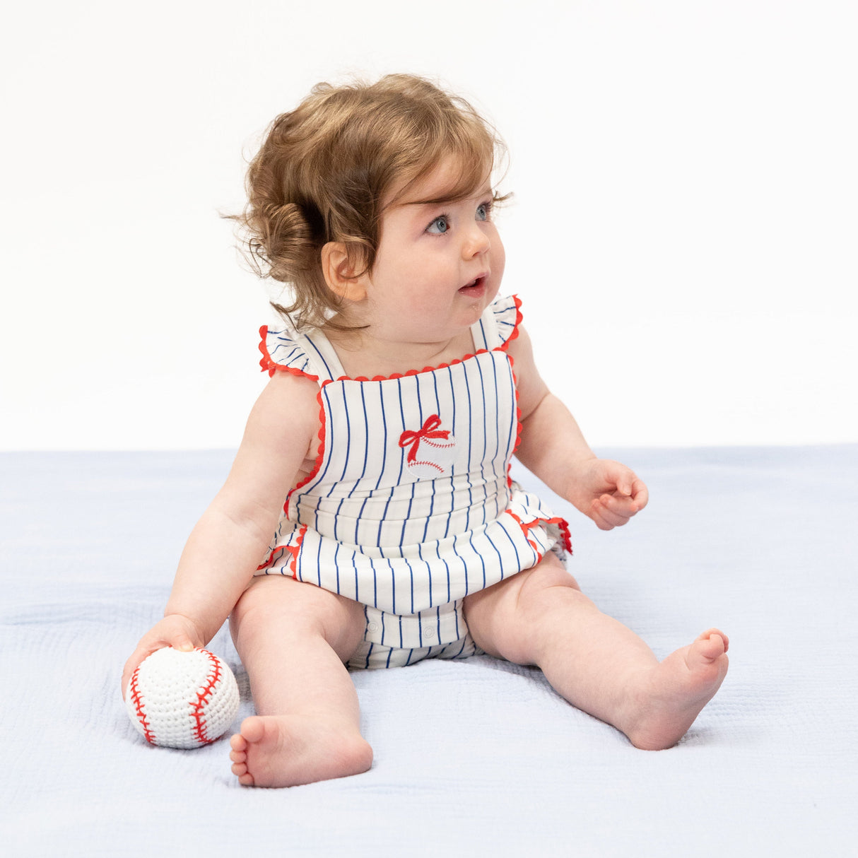 Baseball Stripe - Ric Rac Ruffle Sunsuit