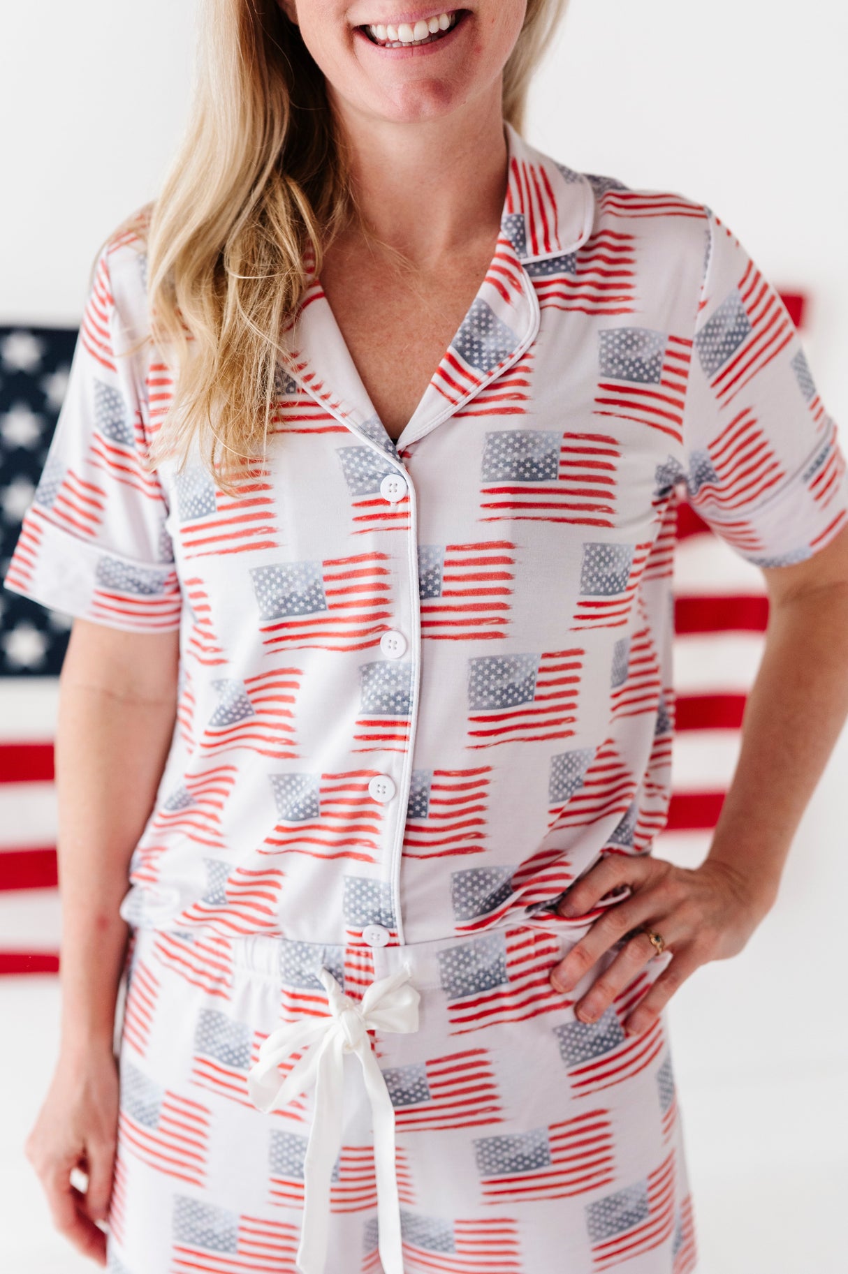 American Flag Women’s Button Down Short Set - HoneyBug