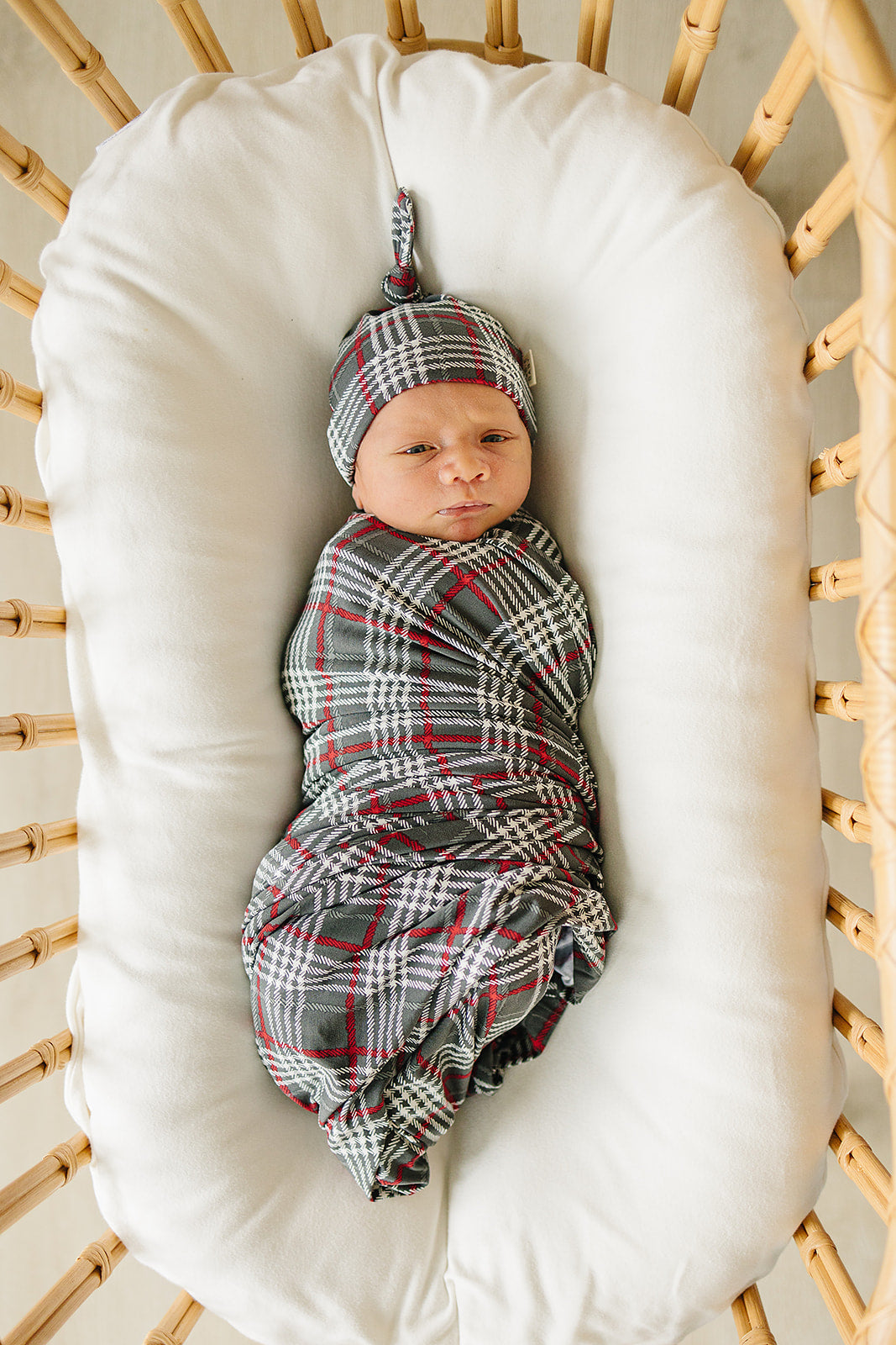 Green Plaid Bamboo Newborn Knot Hat - HoneyBug