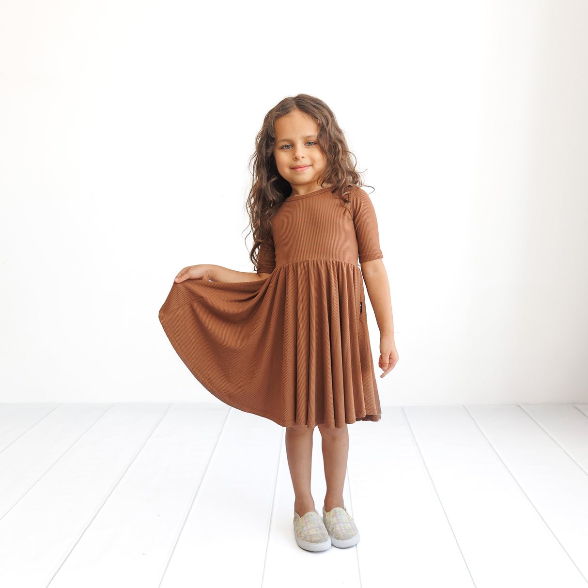 MID SLEEVE TWIRL DRESS- Sienna Ribbed - HoneyBug