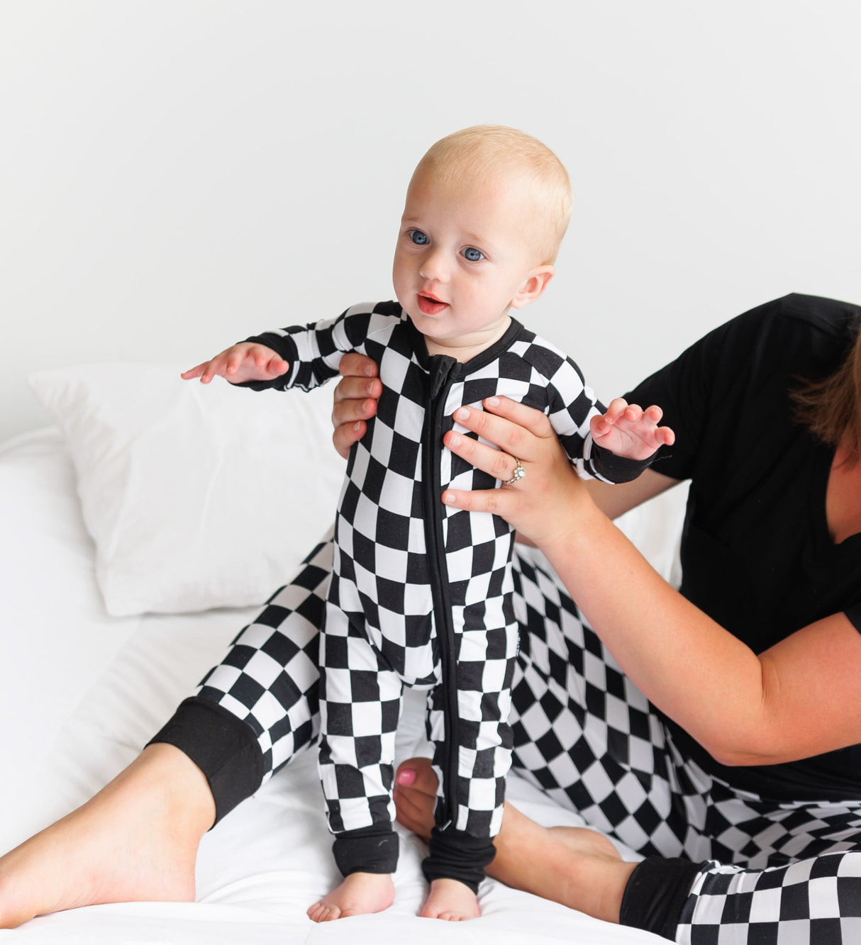 Zip Romper - B+W Checkered - HoneyBug