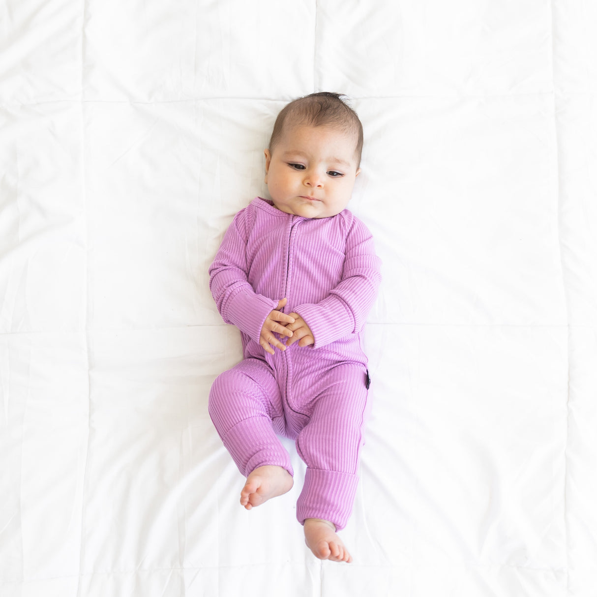 ZIP ROMPER - Lilac Ribbed - HoneyBug