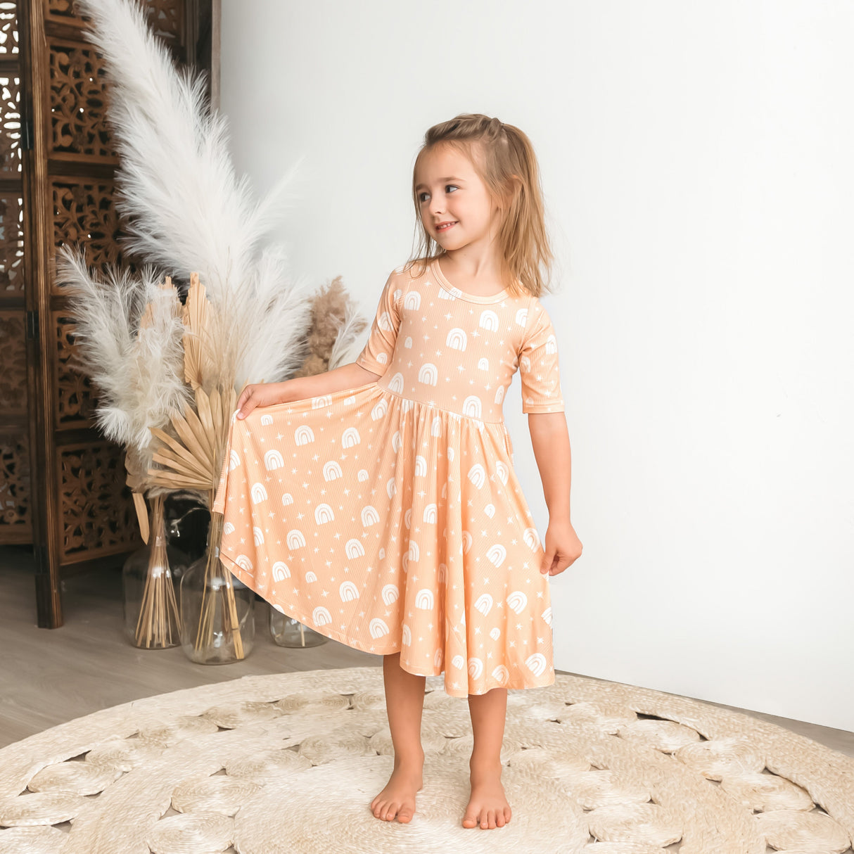 MID SLEEVE TWIRL- Rainbow Ribbed - HoneyBug