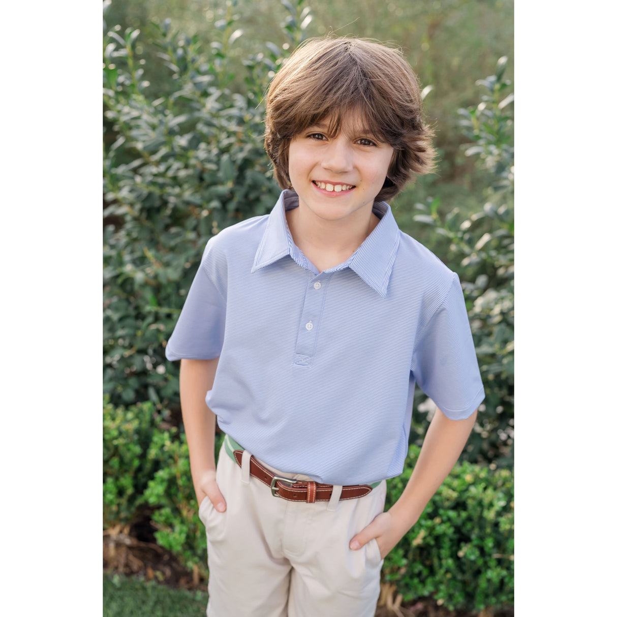 Will Boys' Golf Performance Polo Shirt - Blue Stripes - HoneyBug